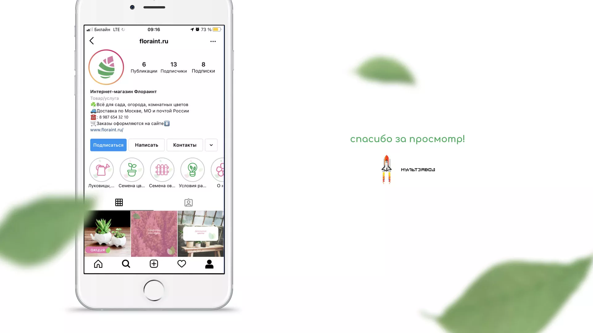 Разработка оформления профиля Instagram для магазина «Floraint» в Алатыре